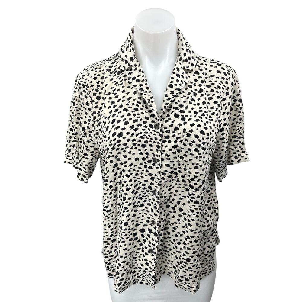 Brixton Women's White Animal Dot Print Short Sleeve Collar Button Up Shirt Top S